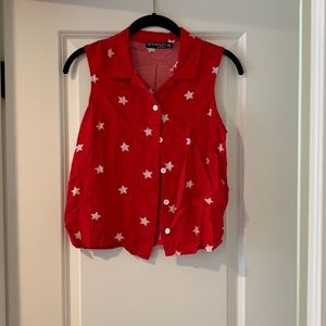 Target sleeveless button up, red and white, size XS